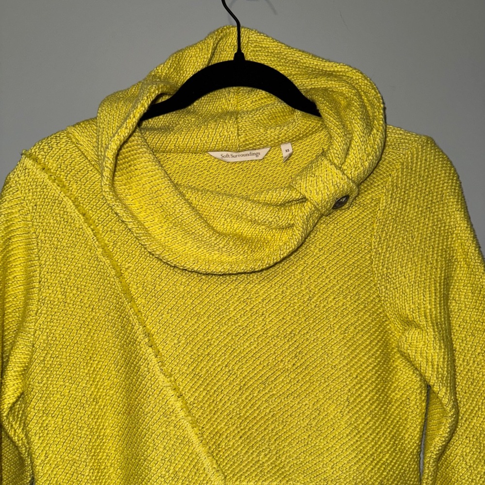 Soft Surroundings Cowl‎ Neck Asymmetrical Button Detail Sweater Tunic Yellow XS - Picture 3 of 5